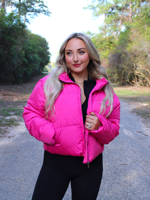 Hot pink shop down jacket