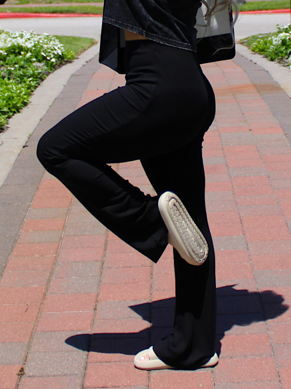 Black High Waist Yoga Pants With Fringe Detail