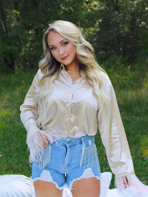 Blue jean shorts with fringe sales