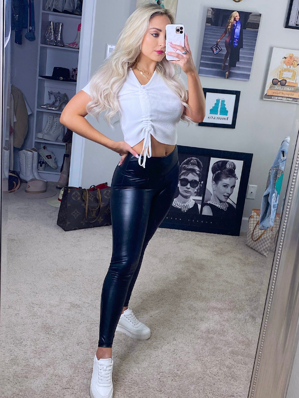 Girl in black hot sale leather leggings