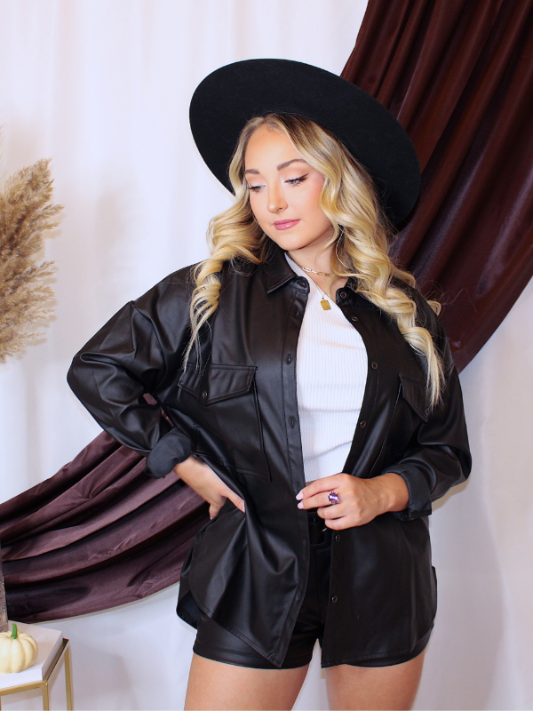 Style Icon Faux Leather Shacket Black Reesey B s Boutique