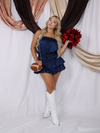 Classy Until Kickoff Strapless Ruffle Romper, Navy