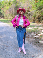 Not Your Average Cowgirl Jacket Long Sleeve Button with Removable Fur Collar Crop, Hot Pink
