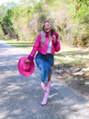 Not Your Average Cowgirl Jacket Long Sleeve Button with Removable Fur Collar Crop, Hot Pink