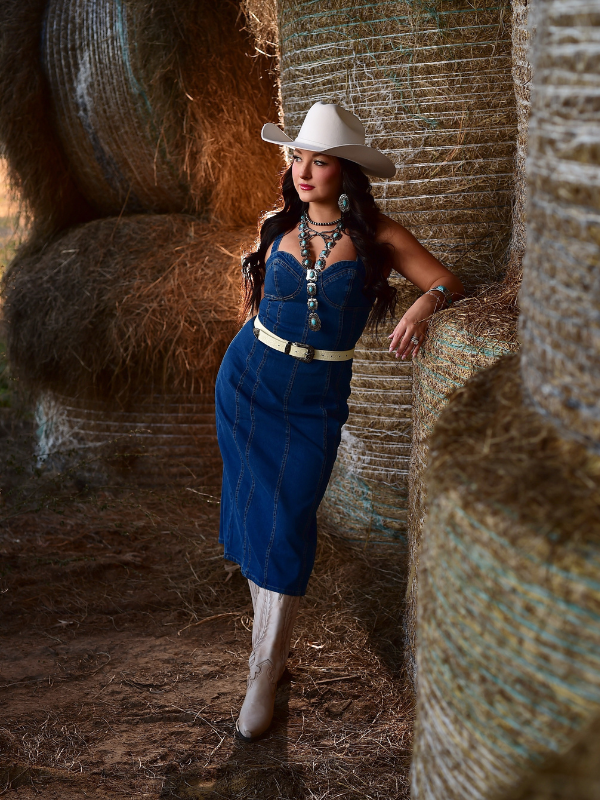 Baby Blue Maxi Denim Dress, Dark Blue