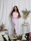 Let's Hang Strapless Maxi Dress with Tie, Striped Lavendar/White
