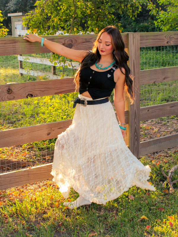 Let Her Be Wild Layered Lace Skirt, Cream