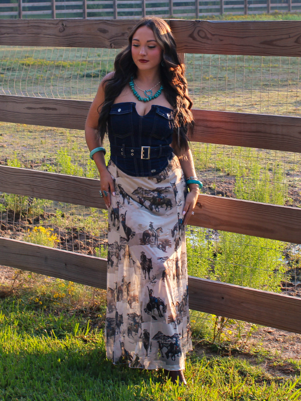 Heart of Gold Mesh Western Print Skirt