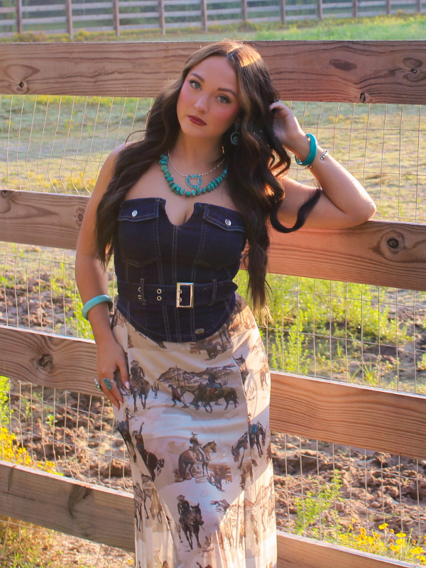 Heart of Gold Mesh Western Print Skirt