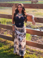 Heart of Gold Mesh Western Print Skirt