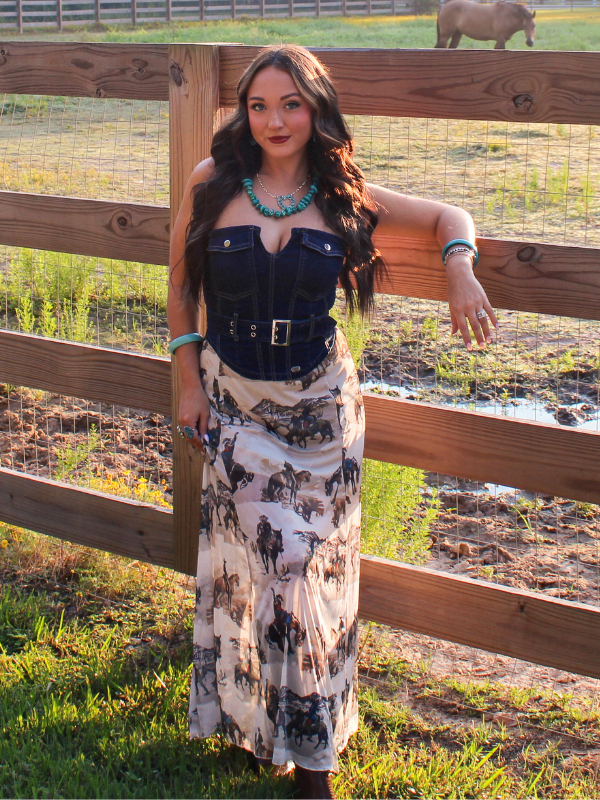 Heart of Gold Mesh Western Print Skirt
