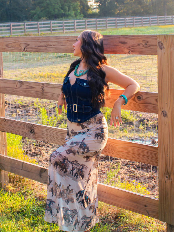 Heart of Gold Mesh Western Print Skirt