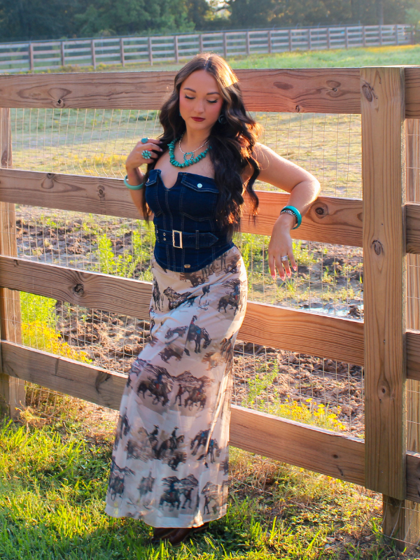 Heart of Gold Mesh Western Print Skirt