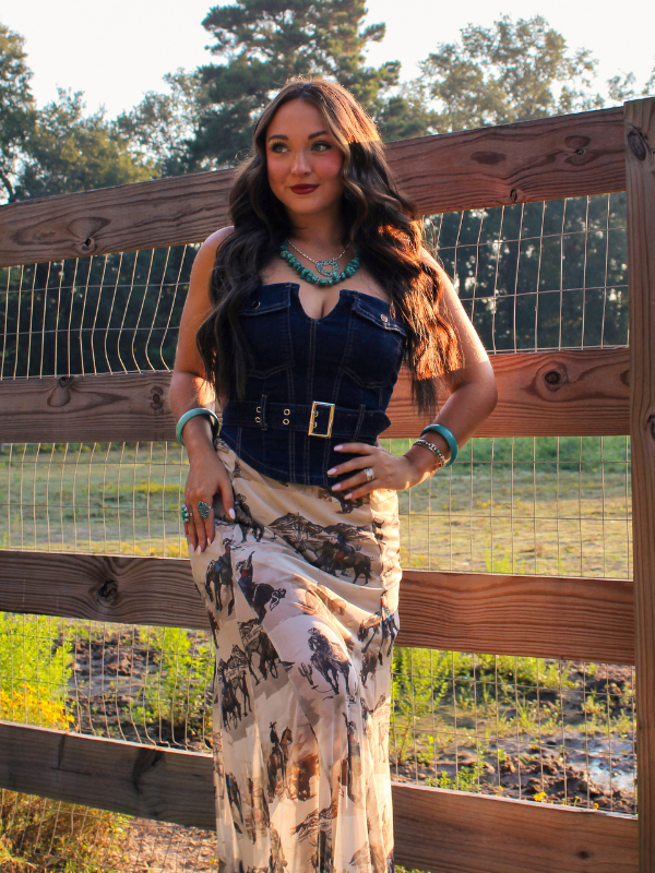 Heart of Gold Mesh Western Print Skirt