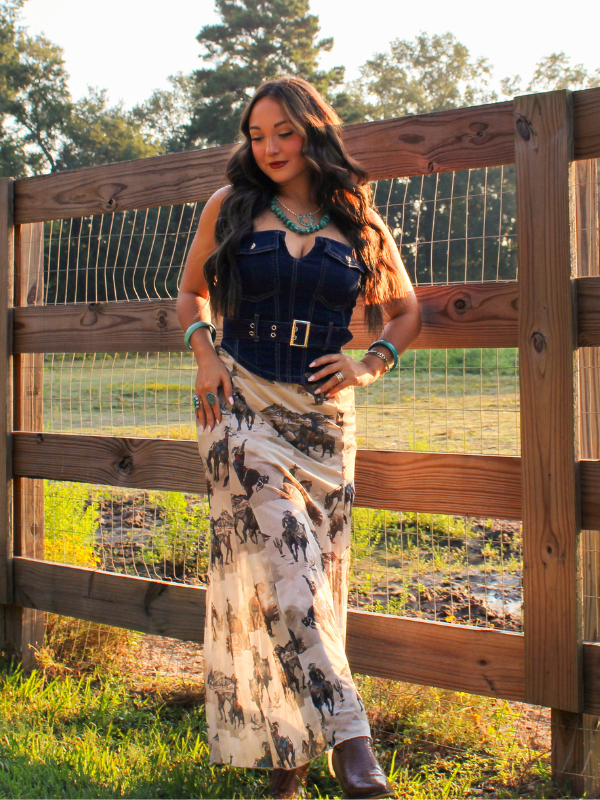 Heart of Gold Mesh Western Print Skirt