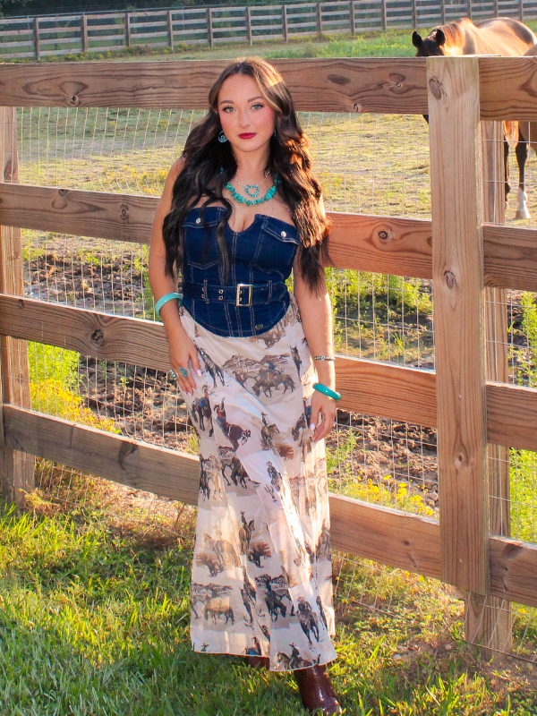 Heart of Gold Mesh Western Print Skirt