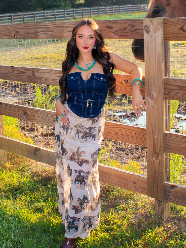 Heart of Gold Mesh Western Print Skirt