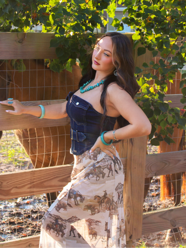 Heart of Gold Mesh Western Print Skirt