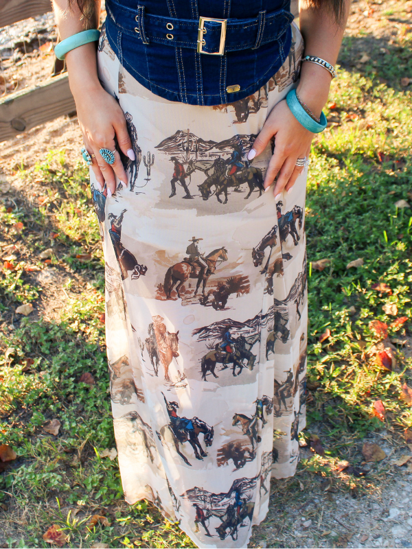 Heart of Gold Mesh Western Print Skirt