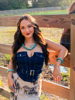 Golden Hour Dream Belted Corset Top, Dark Denim