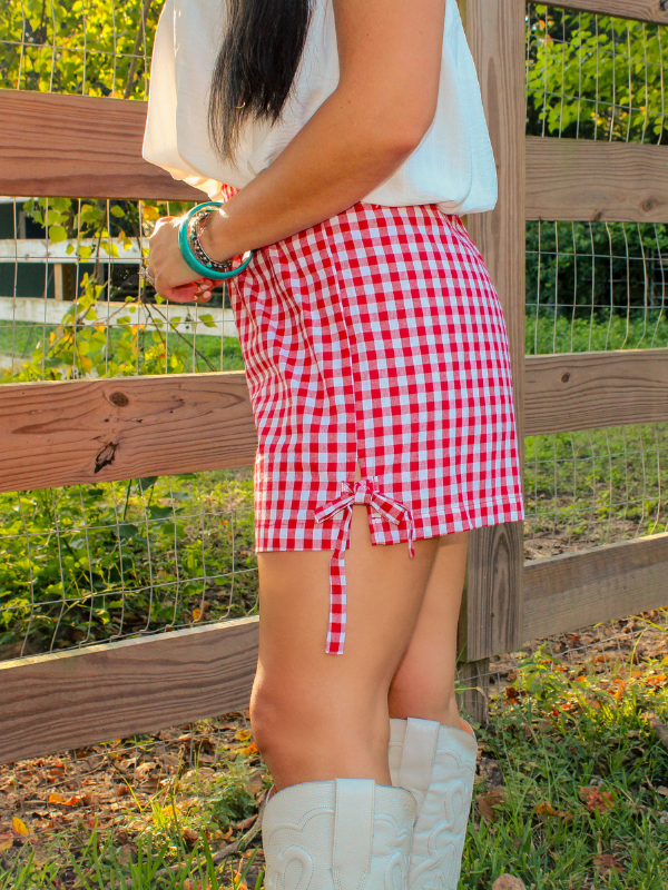 Cherry Pie Gingham Shorts, Red