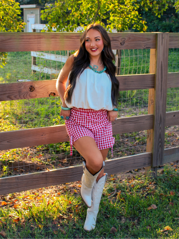 Cherry Pie Gingham Shorts, Red