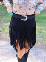 Saddle Up Suede Fringe Skirt, Black