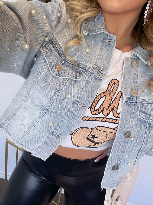 Jean jacket with clearance pearls