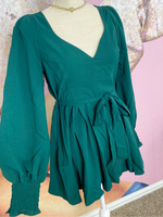 Holiday Ready Tie Waist Romper, Hunter Green