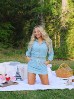 Good Vibes Only Two Piece Set Long Sleeve Hoodie and Skirt, Dusty Blue