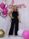 Poppin' Bottles Strapless Jumpsuit with Feather Trim, Black
