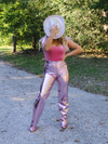 Disco Cowgirl Metallic Vegan Leather Pants Straight Leg, Pink