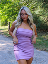 Another Day Another Sleigh Strapless Faux Leather Side Slit Mini Dress, Lilac