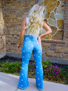 Show Stopper Star Print Flare Jeans, Denim