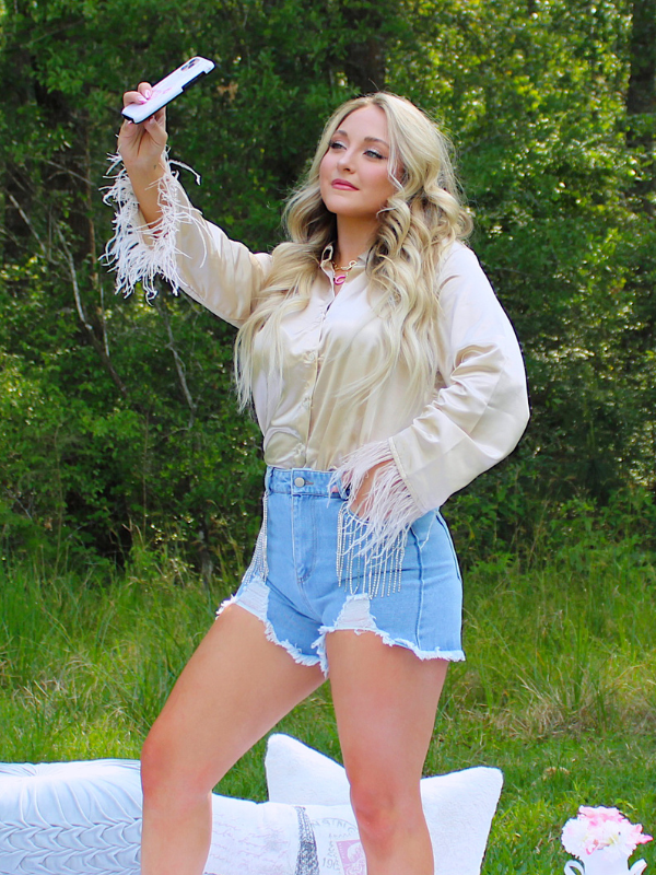 Blue jean shorts with fringe sales