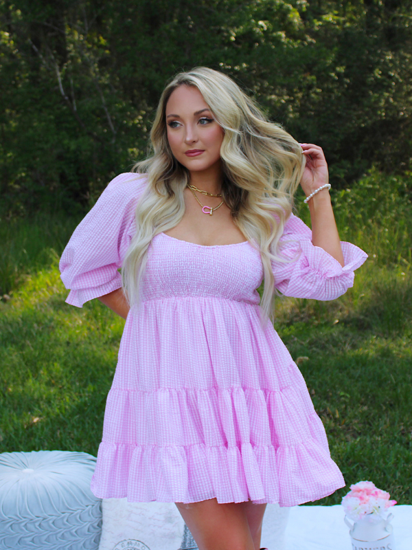Lola Gingham Smocked Ruffle Dress Pink Reesey B s Boutique