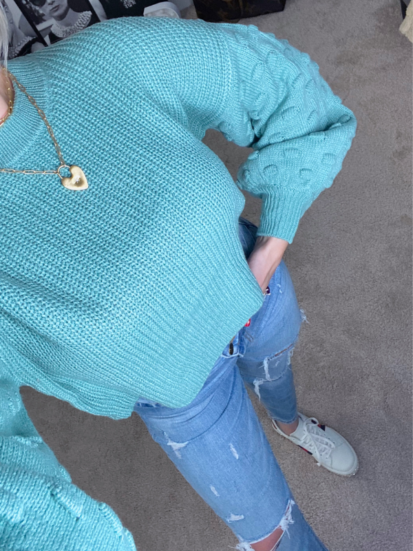 Sunday Brunch Textured Sleeve Sweater, Jade