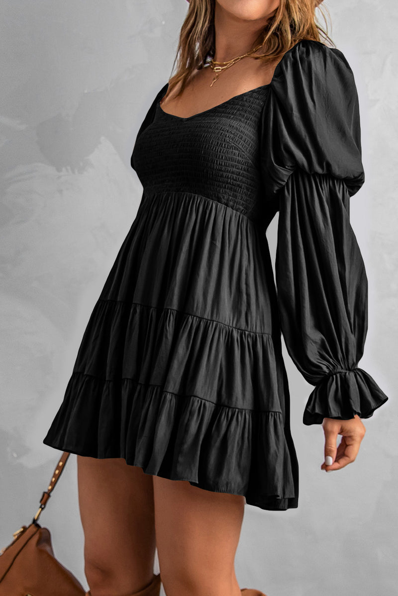 Smocked Off-Shoulder Tiered Mini Dress – Reesey B's Boutique