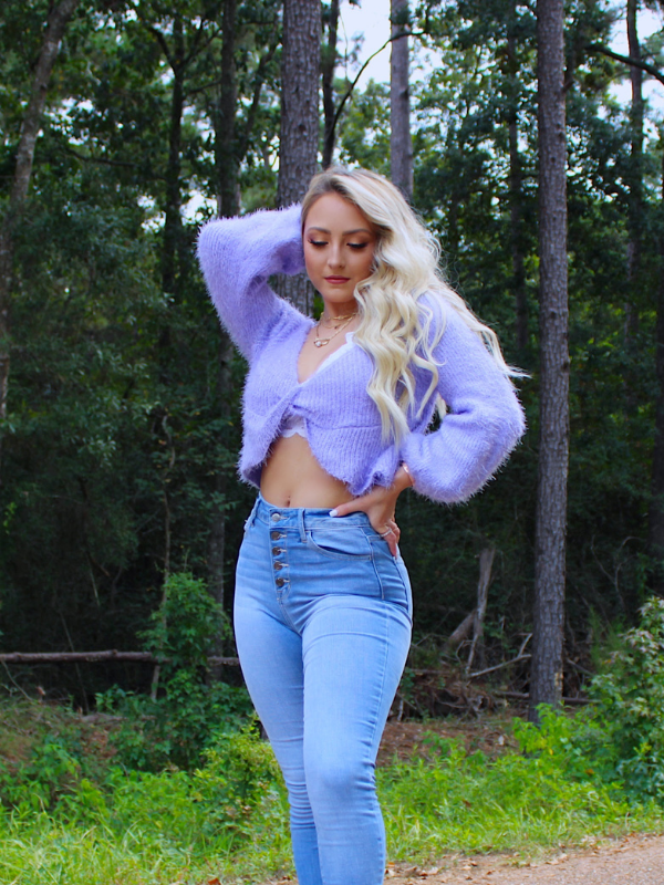 Lucky Me Twist Front Crop Sweater, Lavender