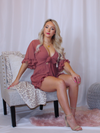 Look At Her Glow Tie Front Ruffle Romper, Marsala