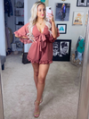 Look At Her Glow Tie Front Ruffle Romper, Marsala