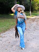 Howdy Cowboy Cropped T-Shirt, Teal