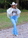 She's Gone Country Faux Leather Fringed White Twill Jacket