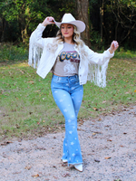 She's Gone Country Faux Leather Fringed White Twill Jacket