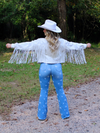 She's Gone Country Faux Leather Fringed White Twill Jacket