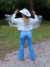 She's Gone Country Faux Leather Fringed White Twill Jacket