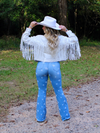 She's Gone Country Faux Leather Fringed White Twill Jacket