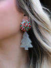 Christmas Tree Acrylic/Beaded earrings, Silver