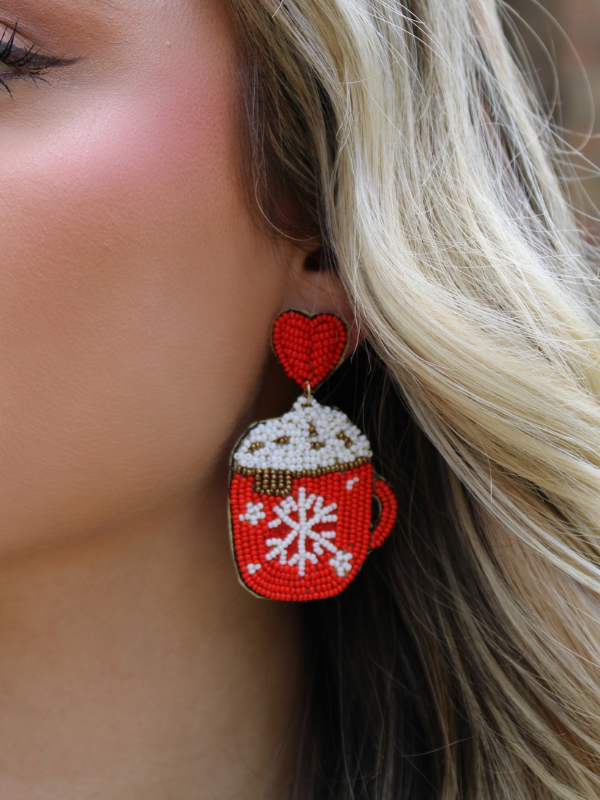 Hot Coco Beaded Earrings, Red