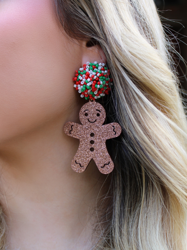 Gingerbread Beaded/Acrylic Earrings, Brown